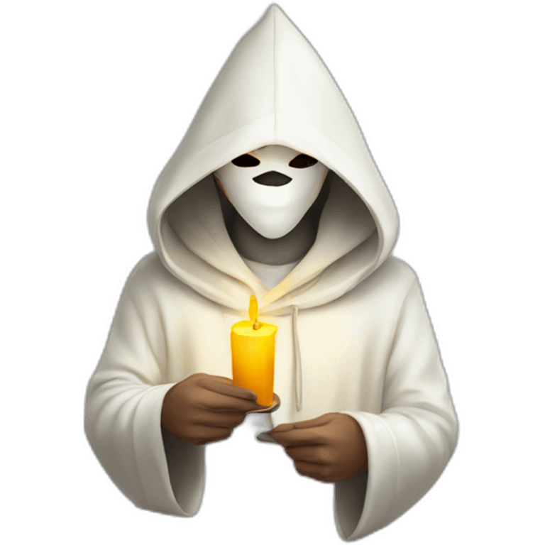 White pointy hooded man with mask holding candle emoji