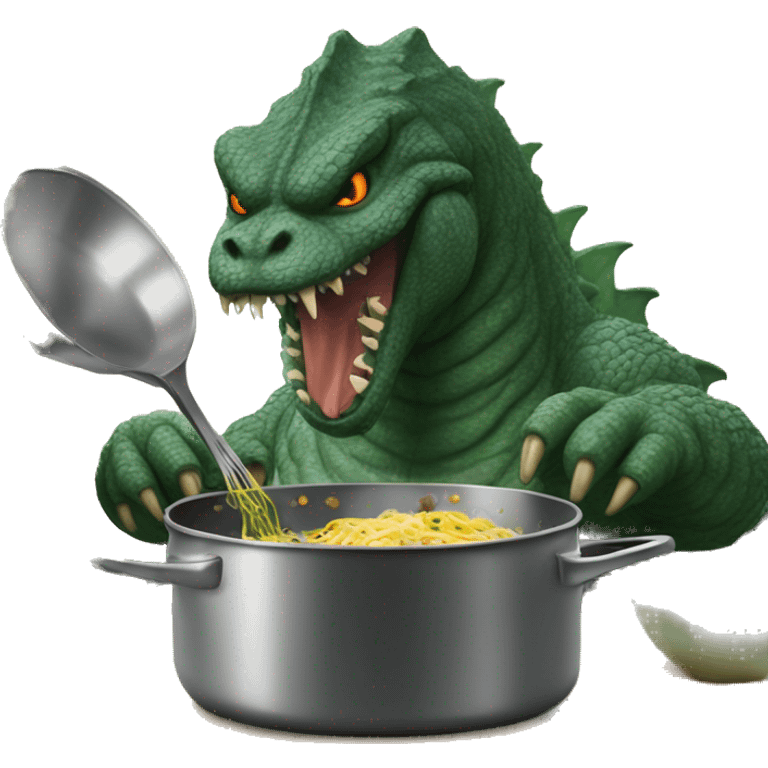 Godzilla cooking shrimp scampi  emoji