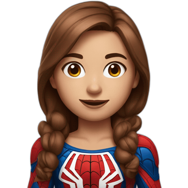 Girl with brown hair and spider-man suit emoji