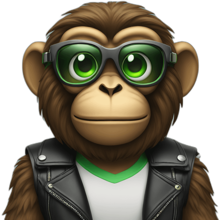 Big Monkey with green eyes and specs on motorcycle  emoji