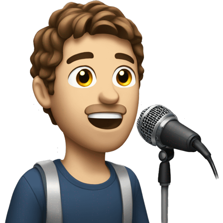 Guy with brown hair singing with microphone emoji