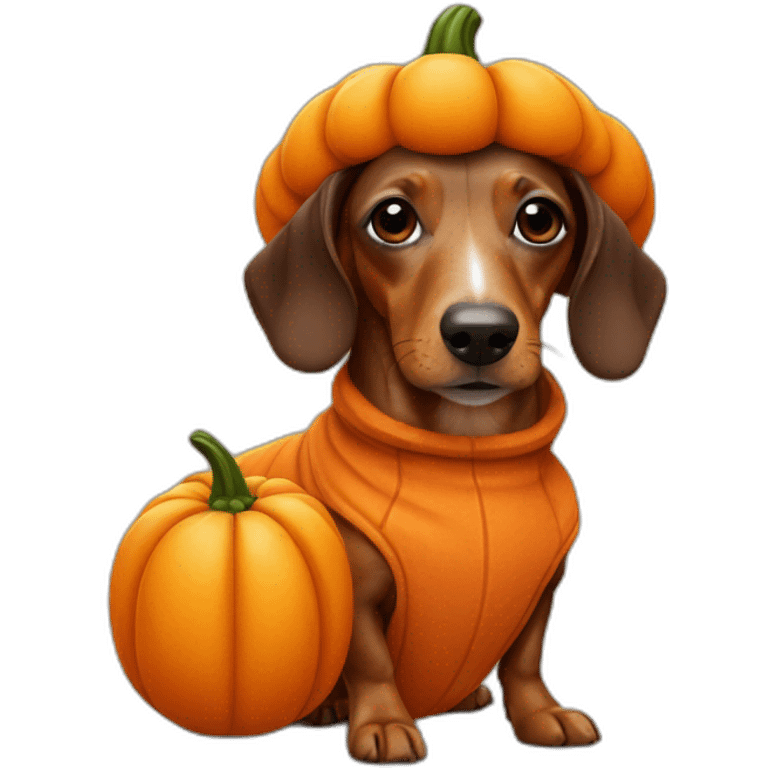 Sausage dog dressed as a pumpkin emoji