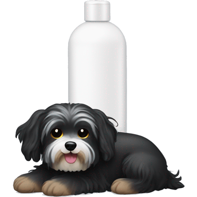 black havanese dog with lotion next to him emoji