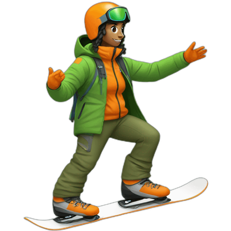 Snowboarder with orange throusers and green jacket emoji