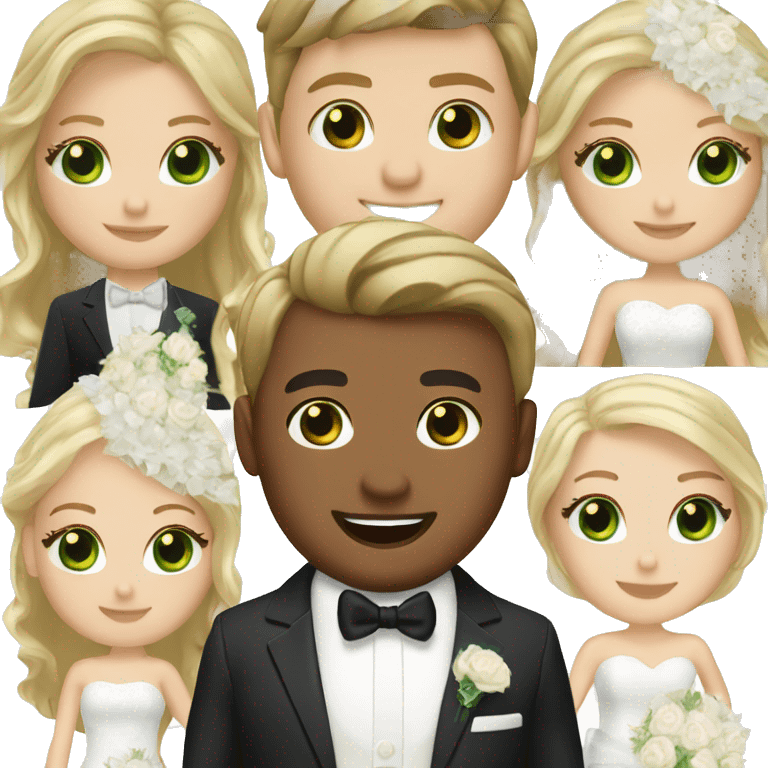 Groom blonde hair blue eyes with bride brown hair green eyes emoji