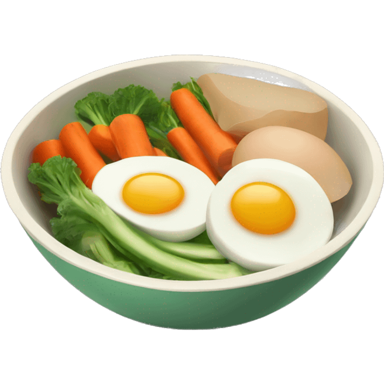 Bowl with sliced vegetables and egg emoji