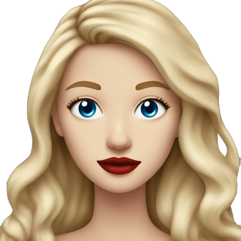 a white girl with blue eyes and long dirty blonde hair with red lipstick on  emoji