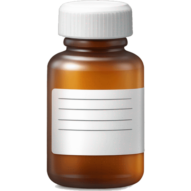 Singular Amber colored pill bottle with a plain white label filled halfway with liquid emoji