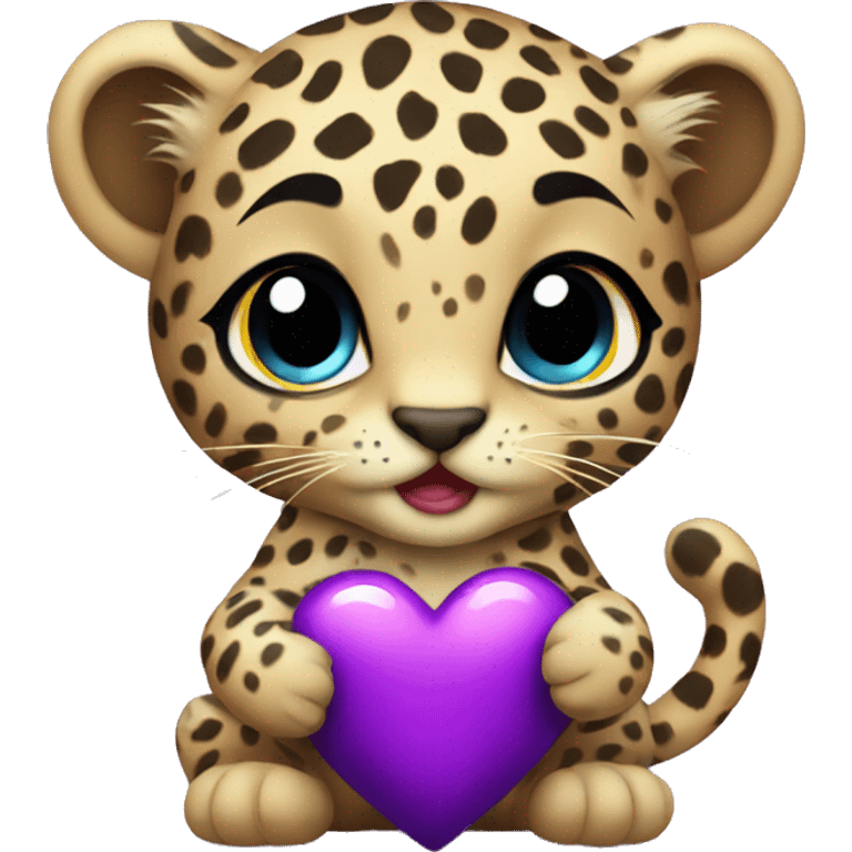 Baby leopard holding a purple heart  emoji