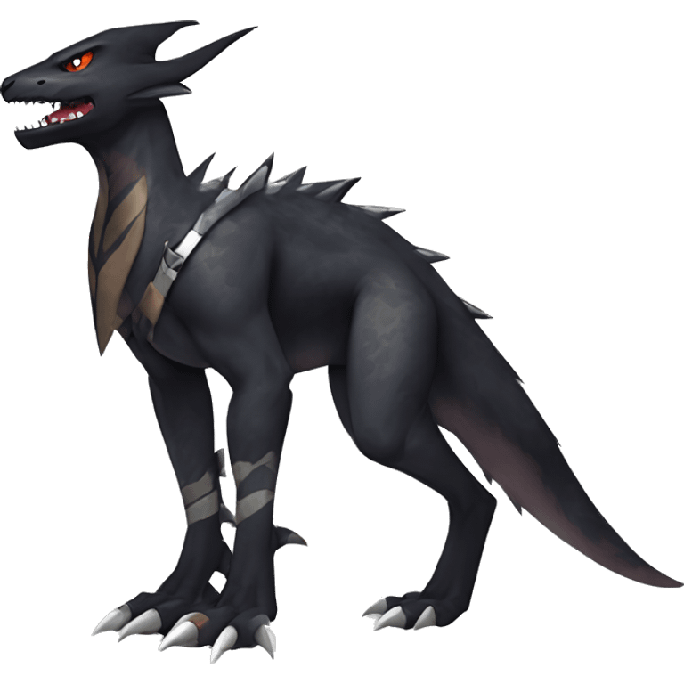 Black Cool Edgy Nargacuga-Garchomp-Houndoom-Sergal Fakémon with Edgy markings,  full body emoji