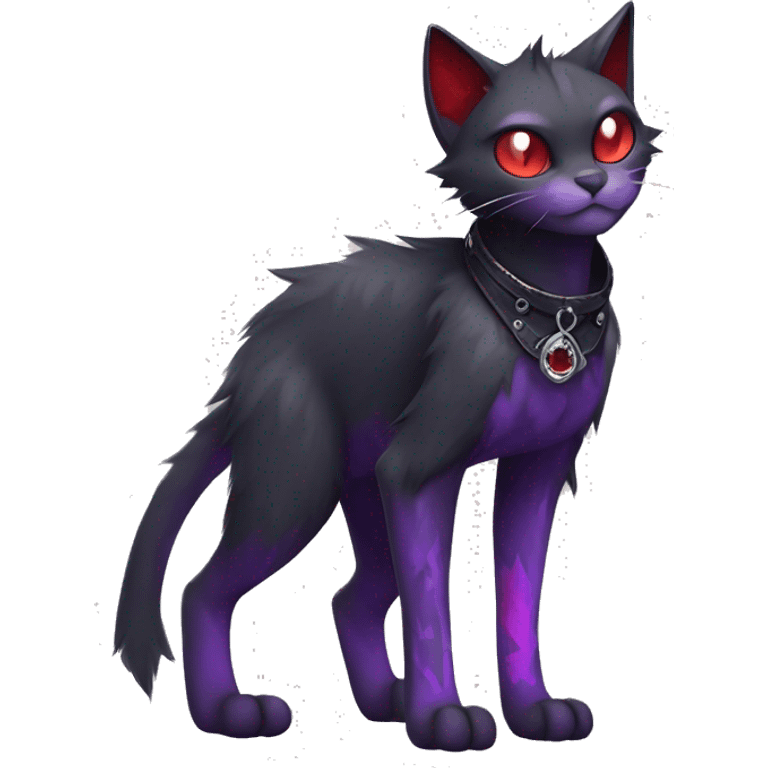 Vampiric dark edgy punk cat fakemon with red purple edgy markings full body  emoji