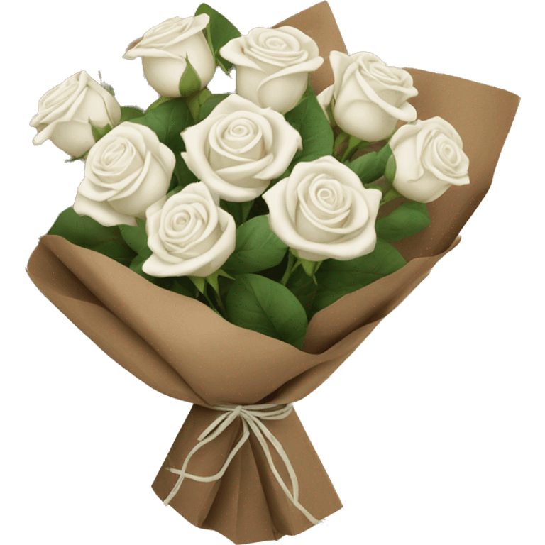 white roses bouquet in brown paper emoji