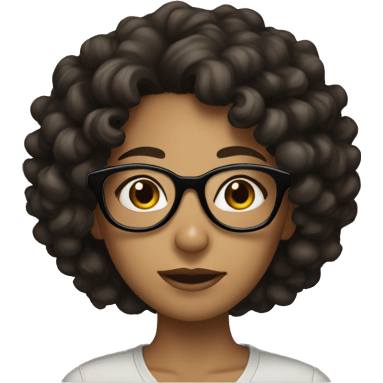 tan girl with black glasses with dark brown curly hair emoji