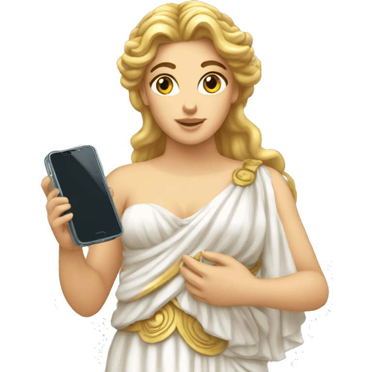 Greek goddess Aphrodite holding a cell phone emoji