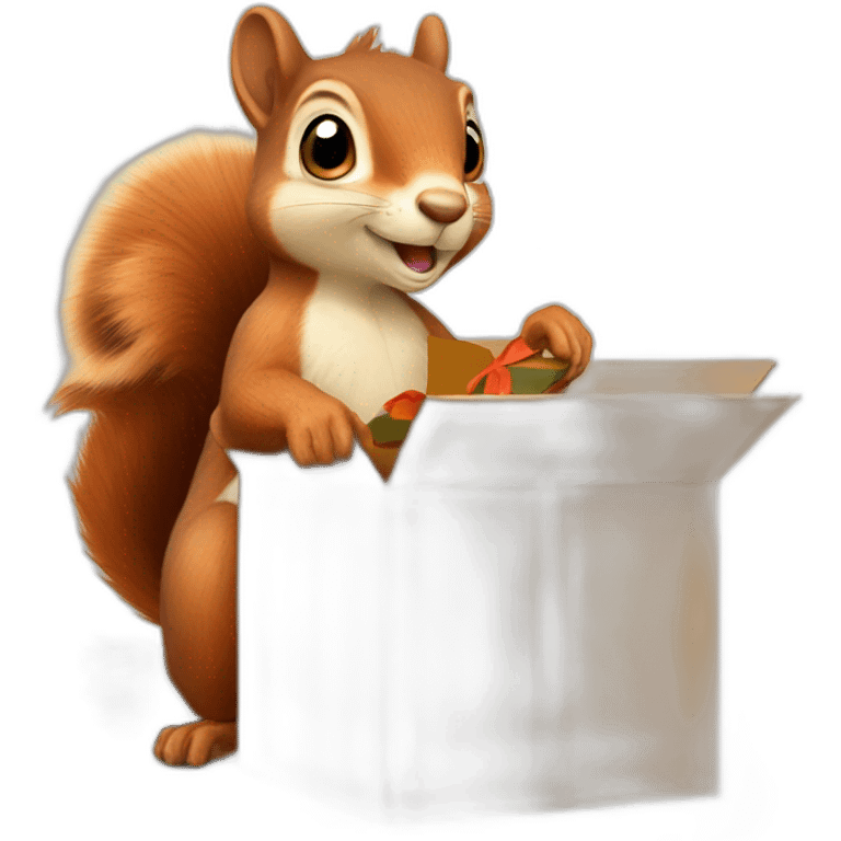 a squirrel holds a box with a ribbon in its paws emoji