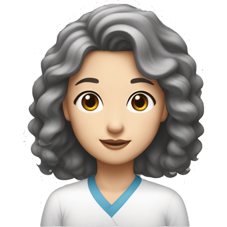 Shourt hair, woman, round eyes, round nose, smile lip, she's name is doah, korean emoji