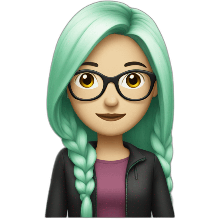 female, white, long black and green hair, with glasses emoji