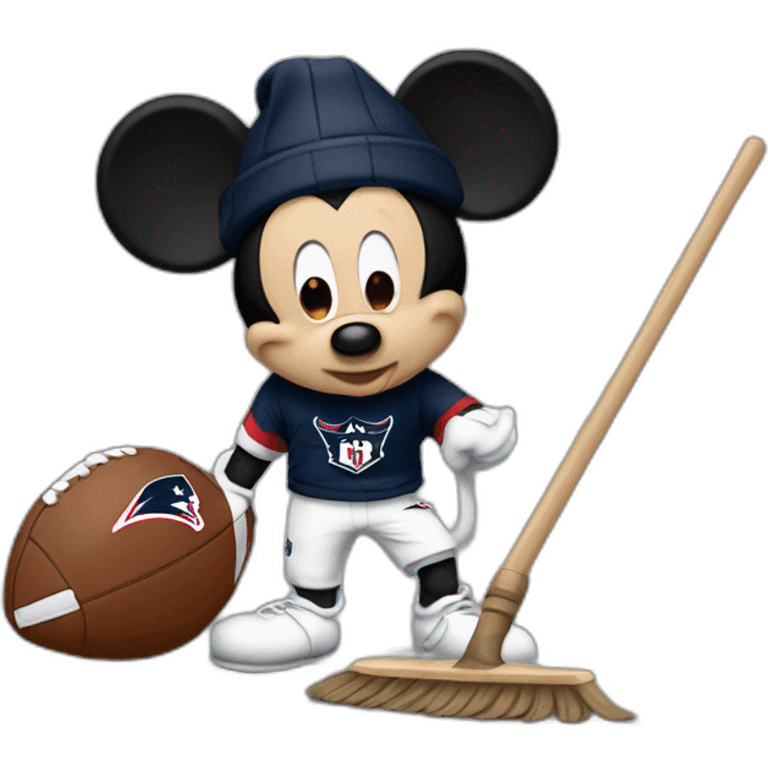 Mickey Mouse sweeping with a patriots jersey on emoji