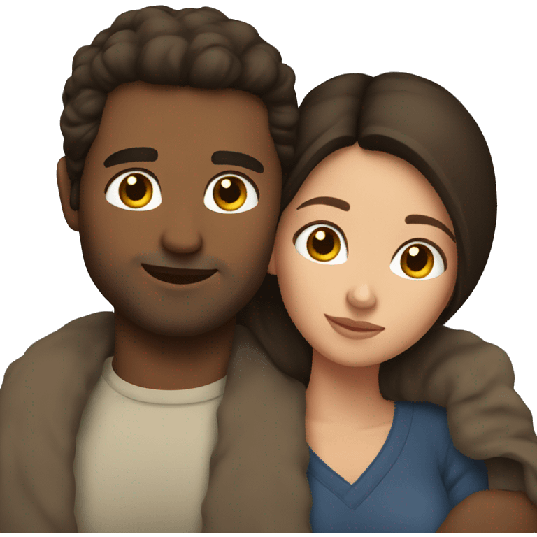 Brunette couple snuggling emoji