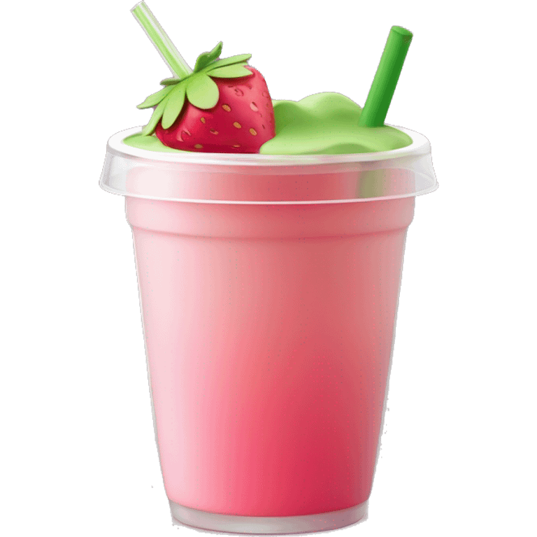 Create an emoji of a **clear cup of strawberry matcha** with a **green top layer** and **pink bottom layer**. A **transparent straw** sticks out, slightly tinted by the drink's colors. emoji