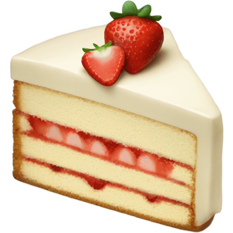 Slice vanilla cake with strawberries on top, at plate emoji