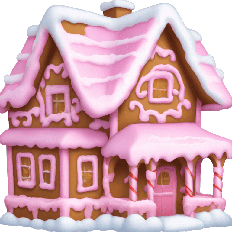 Pink gingerbread house with snow  emoji