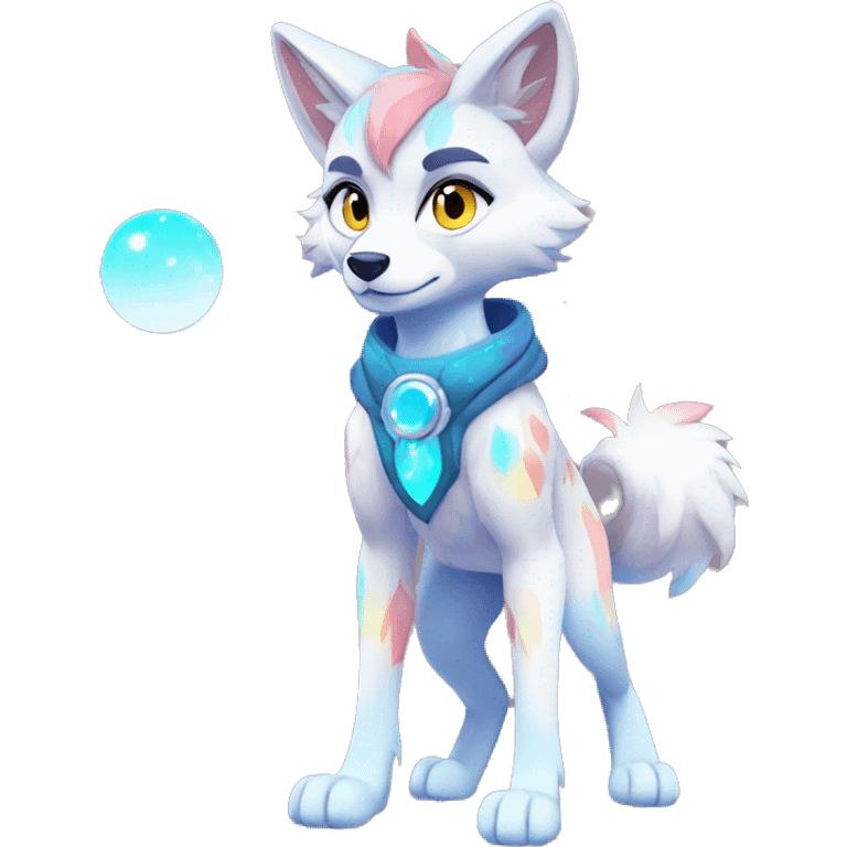 Anthro Colorful Shiny Fionbri-Falvie-sparkle-wolf-sona with cool eccentric markings full body emoji