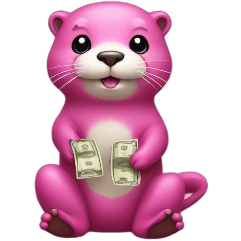 pink otter sitting and counting money emoji