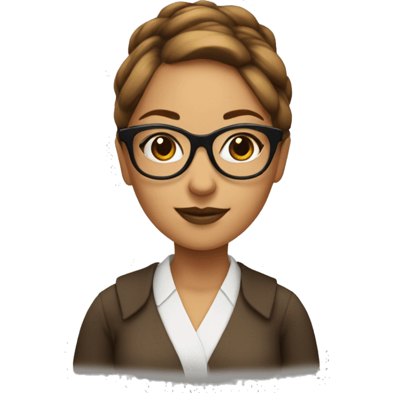 Woman librarian bun brown glasses with a book emoji