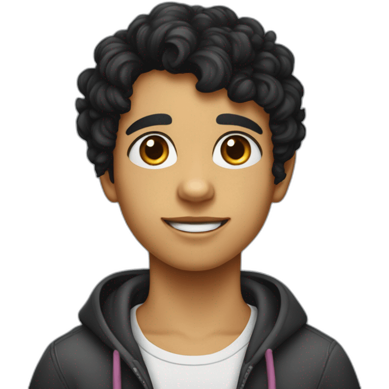 Young russian programmer with curly black hair with dog Entlebucher zennenhund emoji