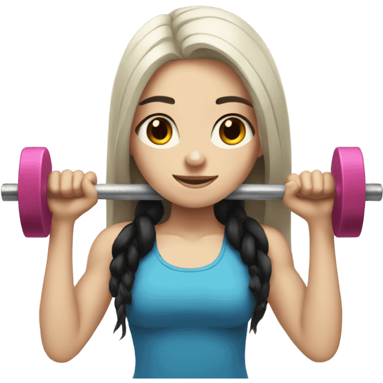 Pale girl with long black hair lifting weights emoji