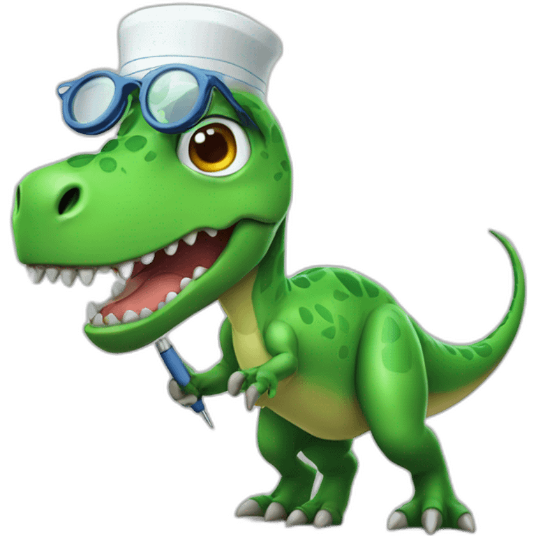 dinosaur in medical uniform with glasses and pointer emoji