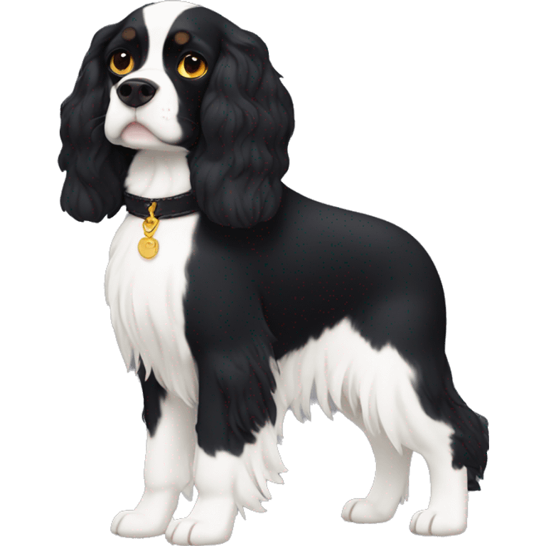 Small completely black king spaniel with black fur on his whole face and white fur on chest emoji