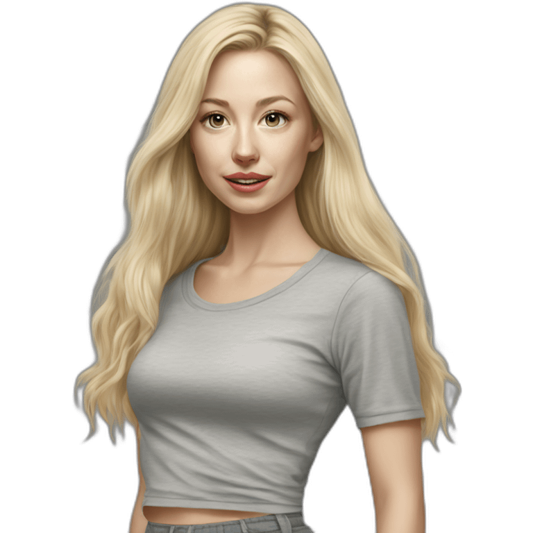 caucasian straight long haired blonde tight grey mini skirt hyperrealist drawing emoji