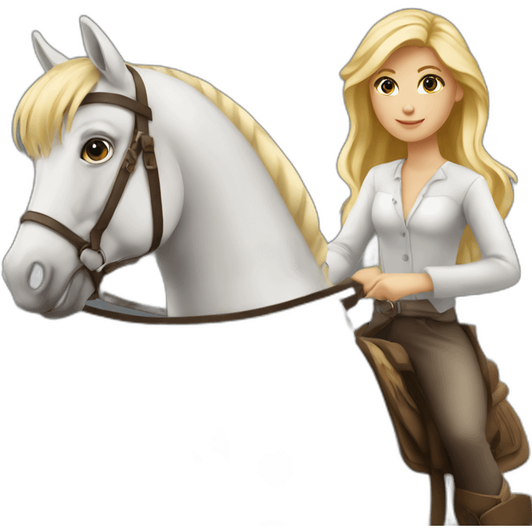 Fille blonde sur un cheval blanc emoji