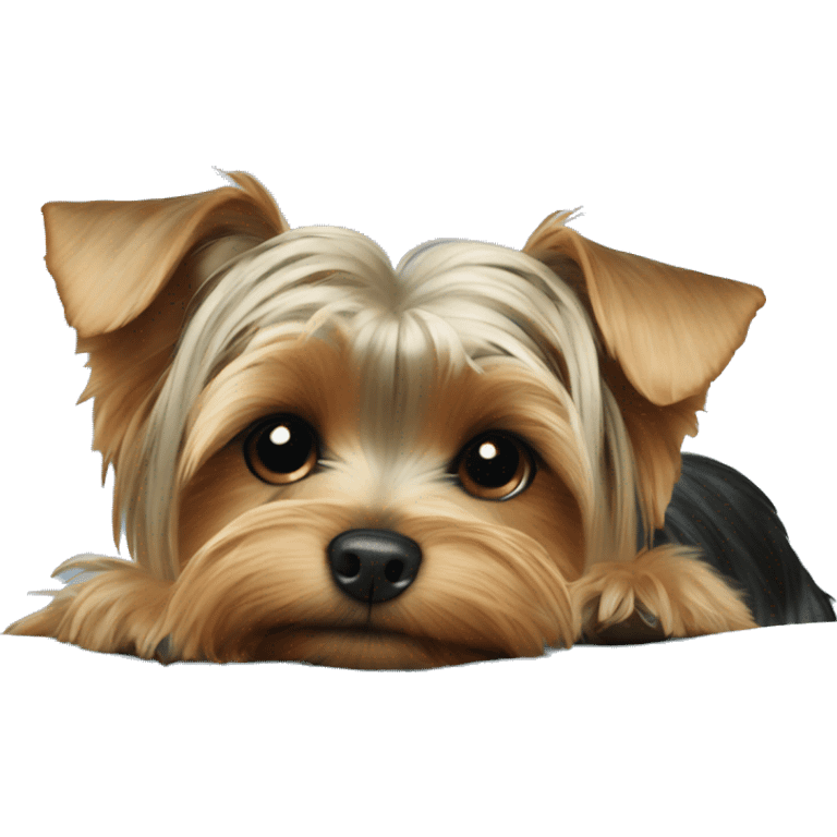 Yorkie dog laying on a blue pillow emoji