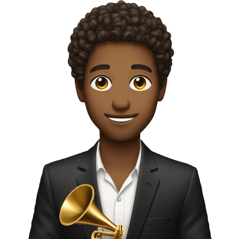 pretty brown man holding a grammy with short curly hair  emoji