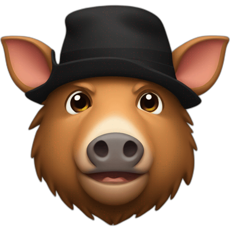 fullface brown boar tired of life with a black winter hat emoji