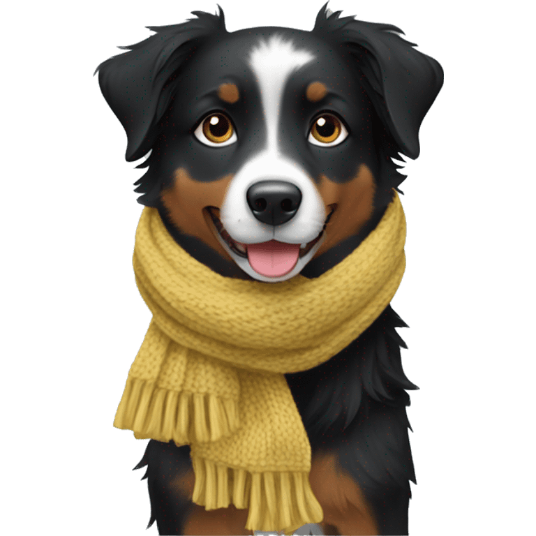 Small black australian shepherd dog wearing a knit scarf emoji