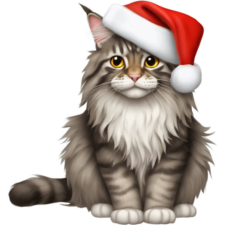 Maine coon cat in Santa hat emoji