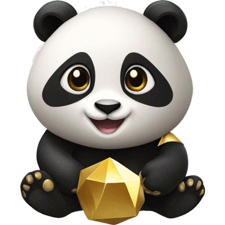 A cute panda with polyhedra logo on it smiling holding golddust emoji