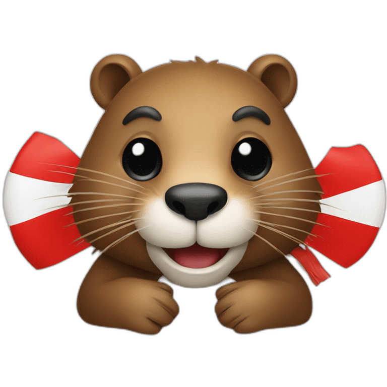 a beaver wrapped in a polish flag emoji