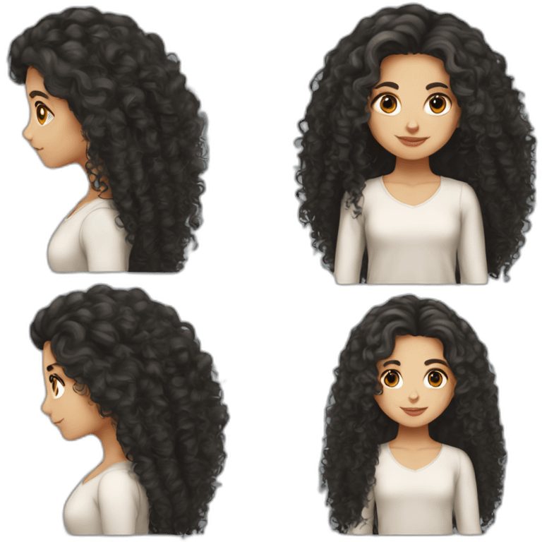 White skin color pakistani girl with black frizzy long hair emoji