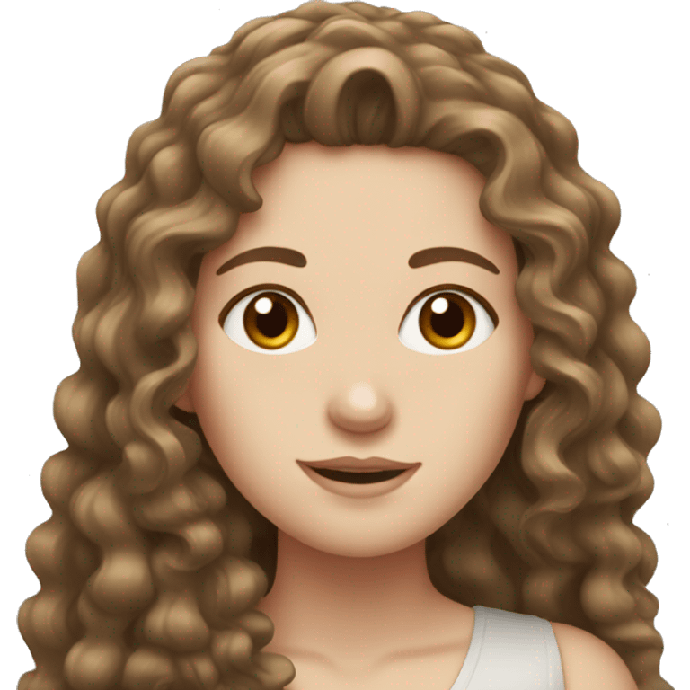 White girl with long brown hair curly emoji