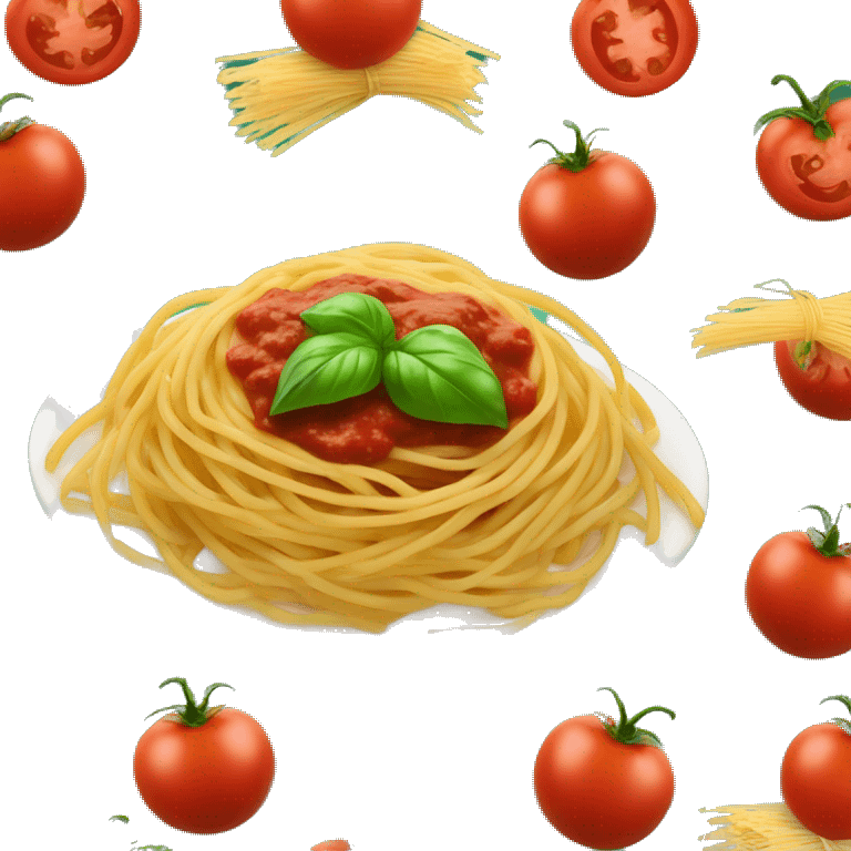 Spaghetti with tomato sauce, cheese a leaf of basil  emoji