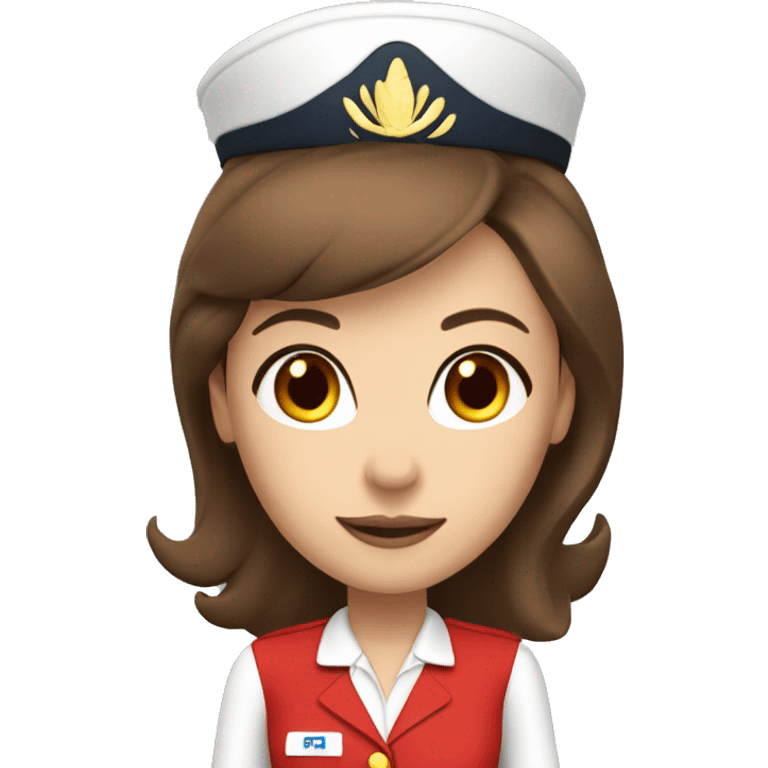 Stewardess in red uniform with long brown hair and brown eyes emoji