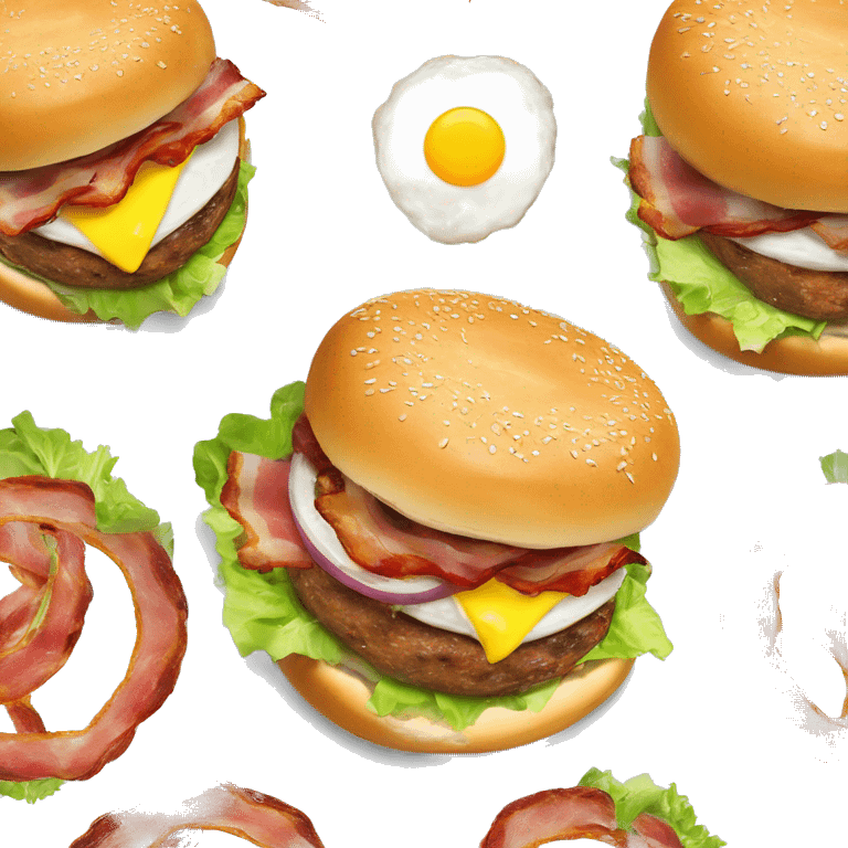 Bagel burger with salad, bacon, egg emoji