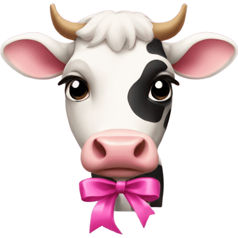 The cow wears a pink ribbon emoji