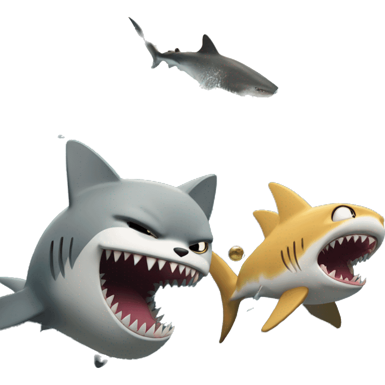 A cat fights a shark under the sea emoji