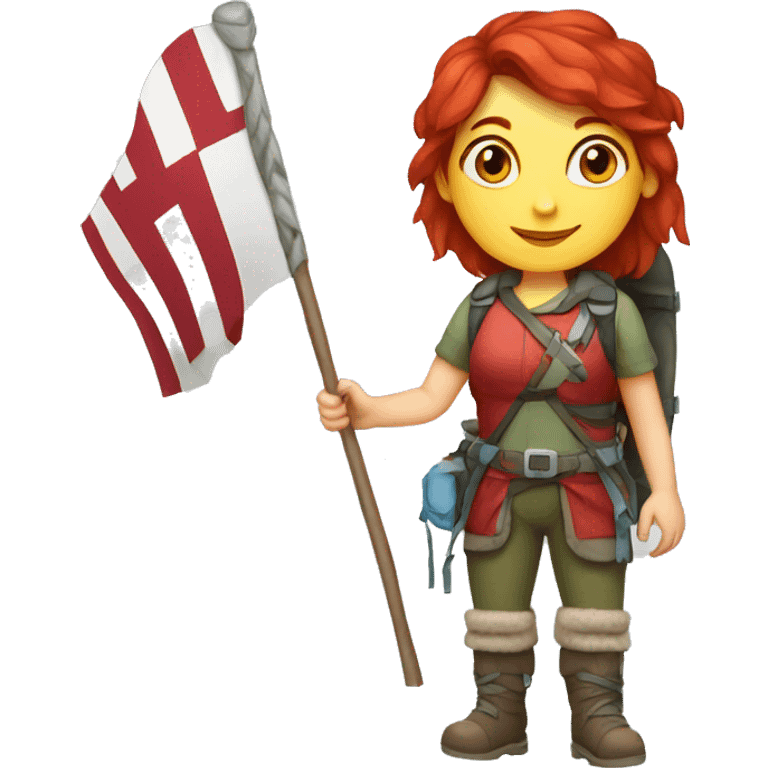 female winter mountaineer red hair holding red easter egg and greek flag  emoji